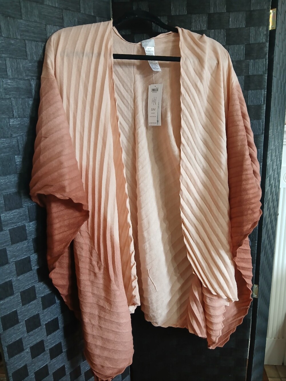Chicos Pleated Ombre Open-Front Women's Sweater - Peach/Tan Boho Cottage Whimsi